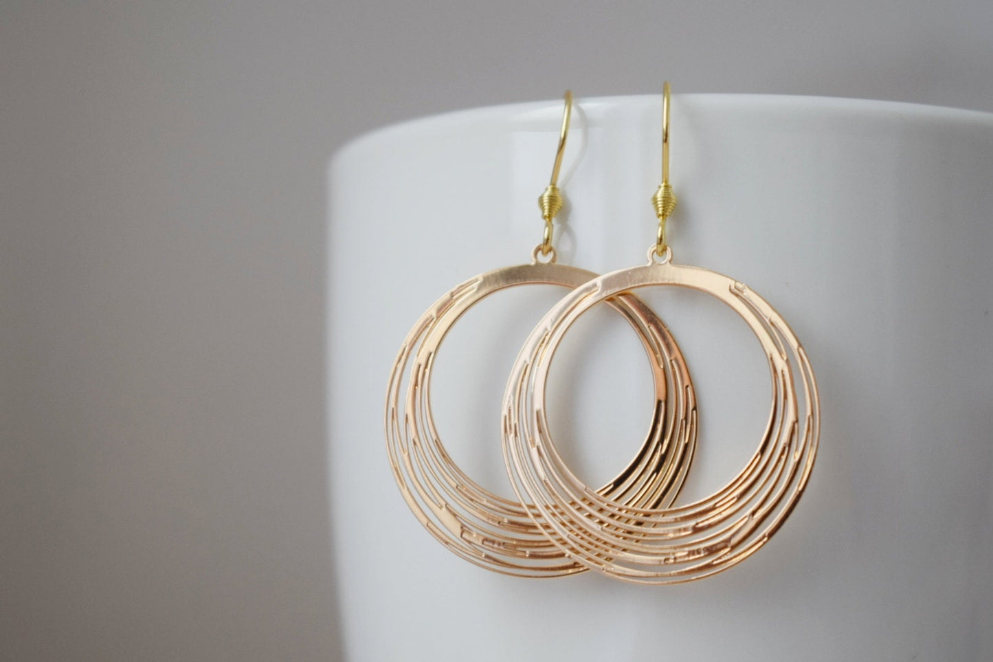 Filigree Circle Earrings: 18k Gold Plated Stainless Steel Hooks Jewelry