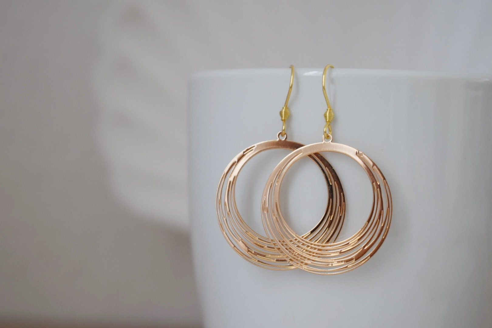 Filigree Circle Earrings: 18k Gold Plated Stainless Steel Hooks Jewelry