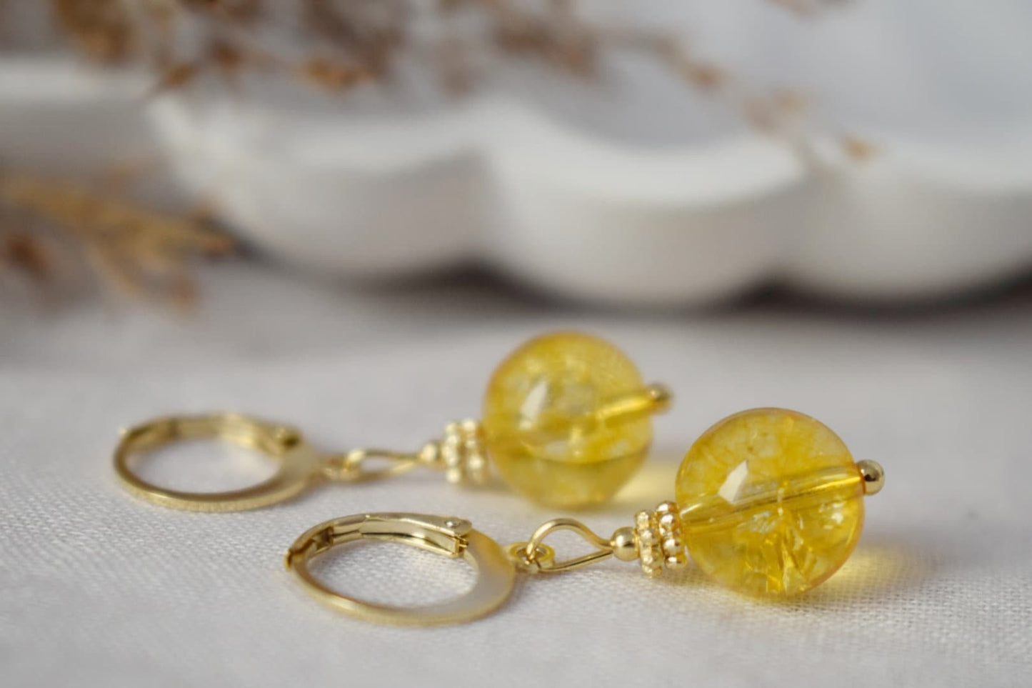 Citrin Perlen Ohrringe, Edelstein Gold Huggie Creolen, Gelbe Perlen Ohrringe, November Geburtsstein Ohrringe, Citrin Schmuck, Geschenk für Sie