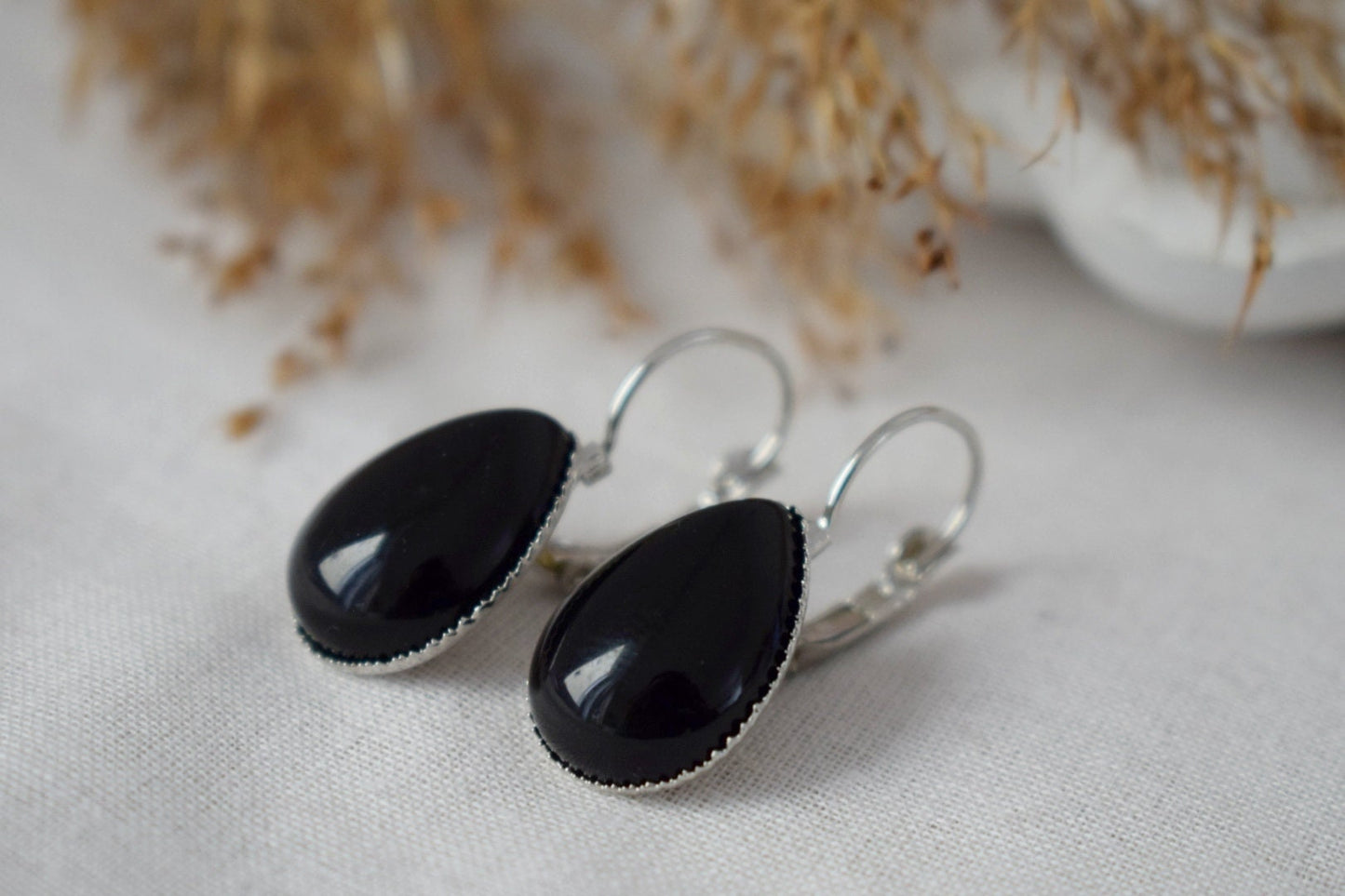 Schwarze Achat Tropfen Ohrringe, Edelstein Ohrhänger, Stein Hängeohrringe, handgefertigter Schmuck, Weihnachtsgeschenk für Sie