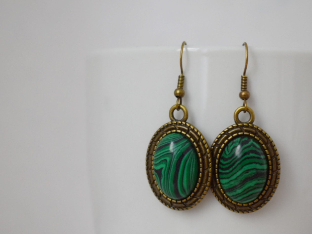 Vintage Malachit Ohrringe, Ovale grüne Edelstein Ohrringe, Lange Statement Filigrane Ohrringe, Malachit Schmuck, Geschenk für Frauen