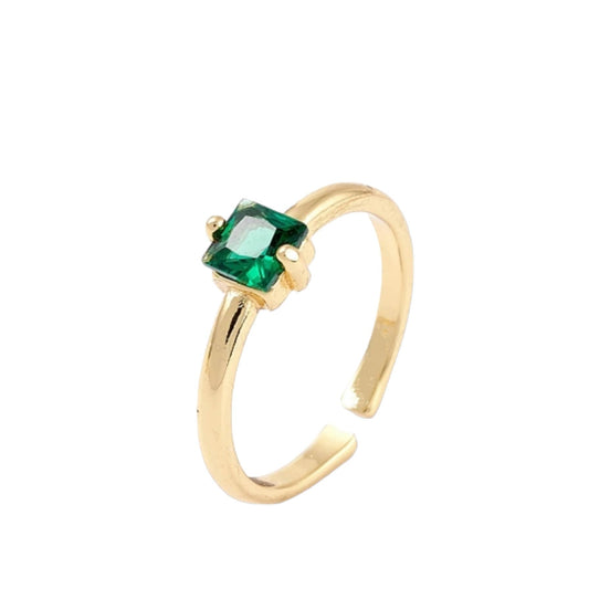 Zirkonia Ring, Zierlicher Manschettenring, 18k vergoldet, Grüner Kristallring, Alltäglicher Rechteckring, Zirkonia Schmuck, Geburtstagsgeschenk für sie