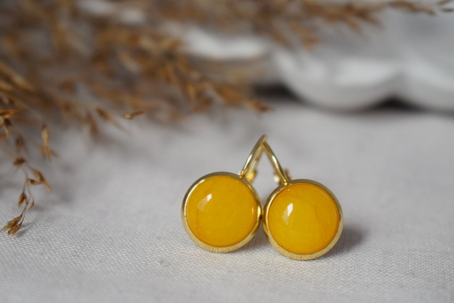 Yellow Jade Drop Earrings: 18k Gold Plated Lever Back Earrings