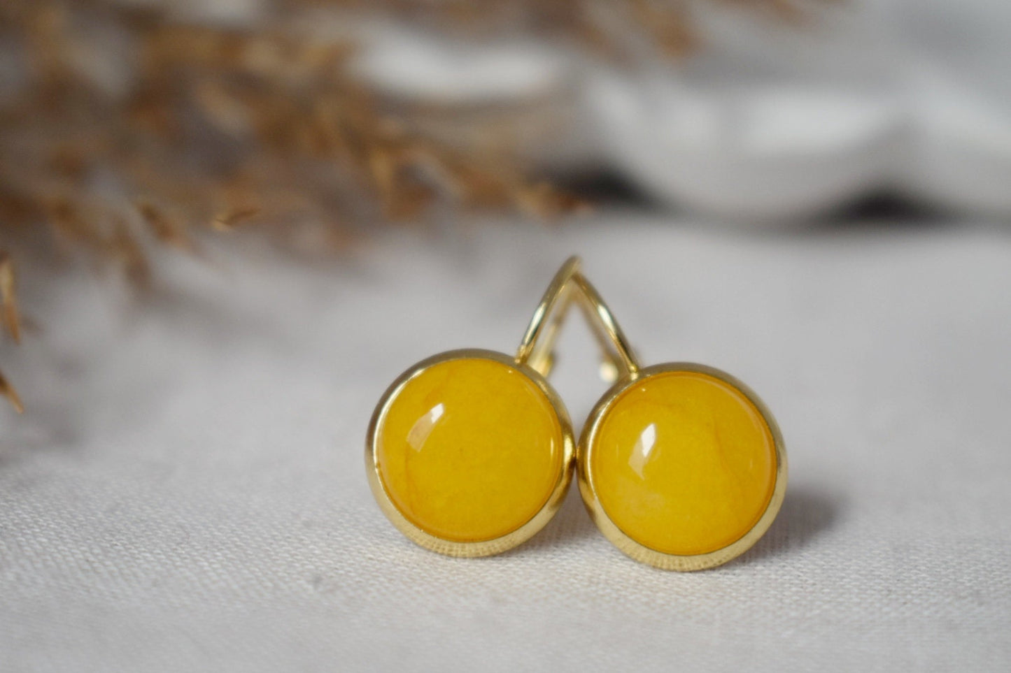 Yellow Jade Drop Earrings: 18k Gold Plated Lever Back Earrings