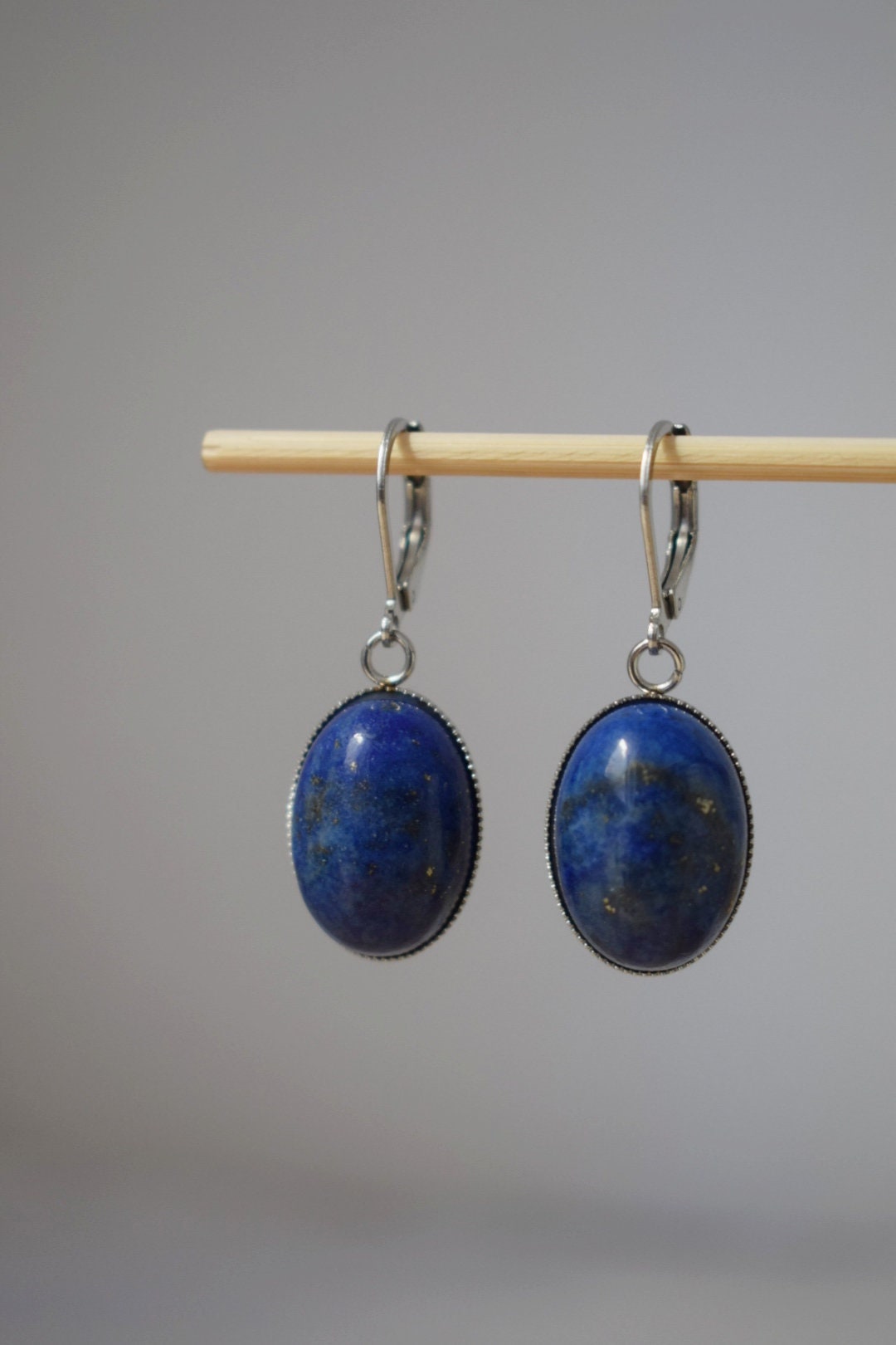 Lapis lazuli earrings dangle, Blue Gemstone huggies hoops, Birthstone Jewelry