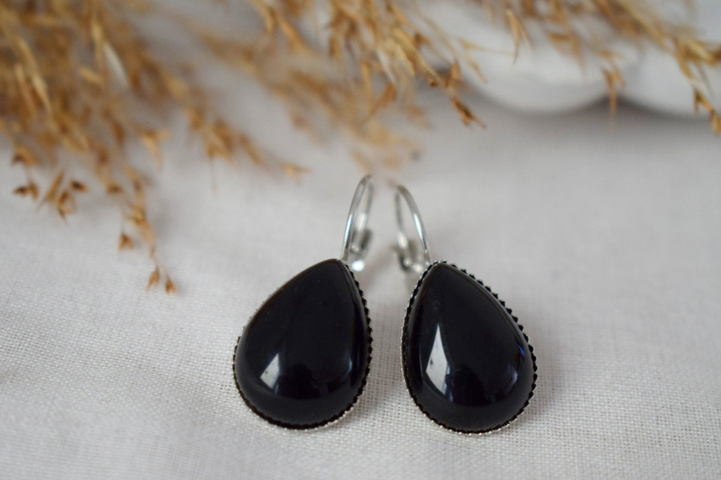 Schwarze Achat Tropfen Ohrringe, Edelstein Ohrhänger, Stein Hängeohrringe, handgefertigter Schmuck, Weihnachtsgeschenk für Sie