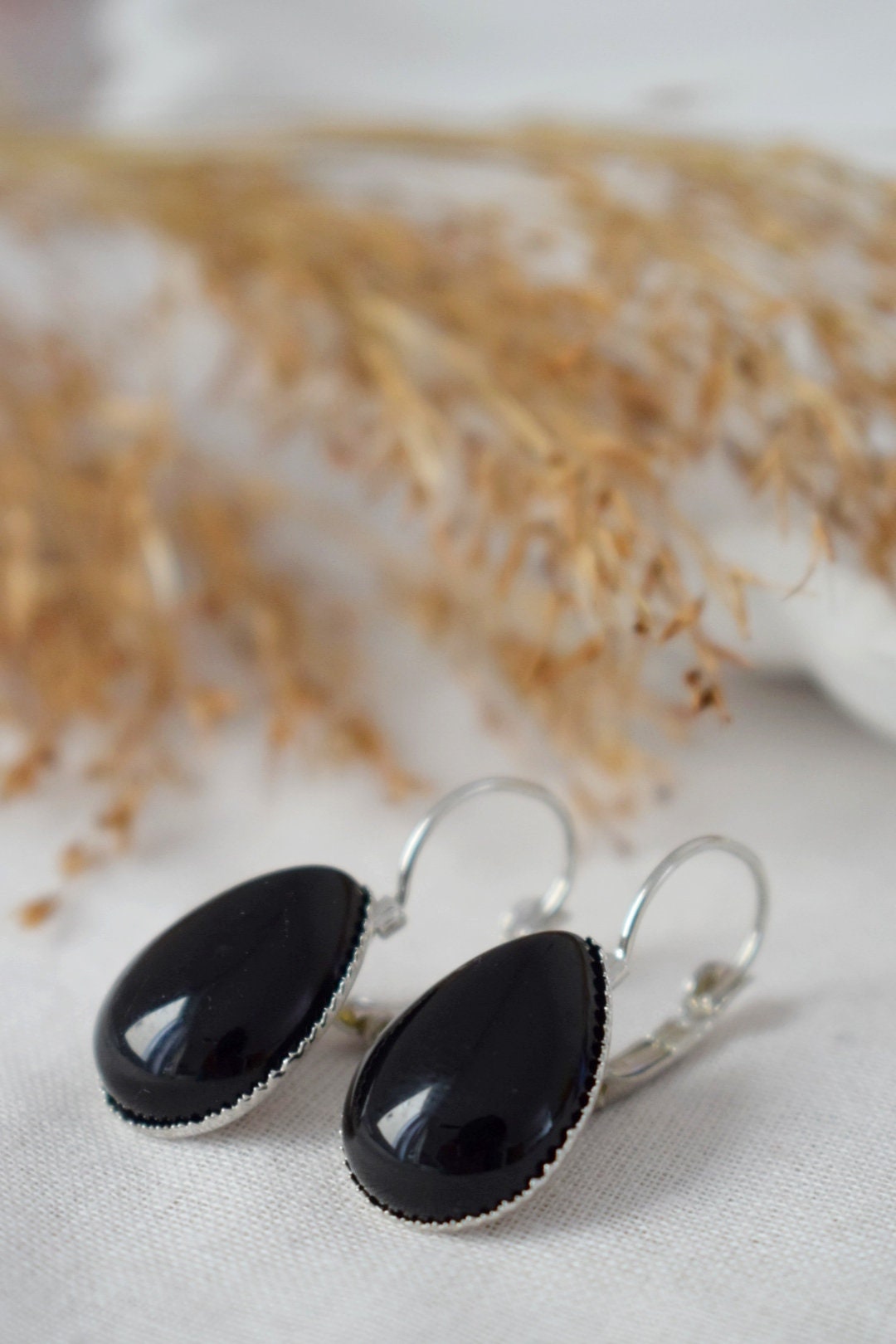 Schwarze Achat Tropfen Ohrringe, Edelstein Ohrhänger, Stein Hängeohrringe, handgefertigter Schmuck, Weihnachtsgeschenk für Sie