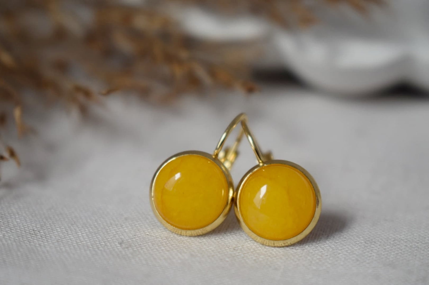 Yellow Jade Drop Earrings: 18k Gold Plated Lever Back Earrings