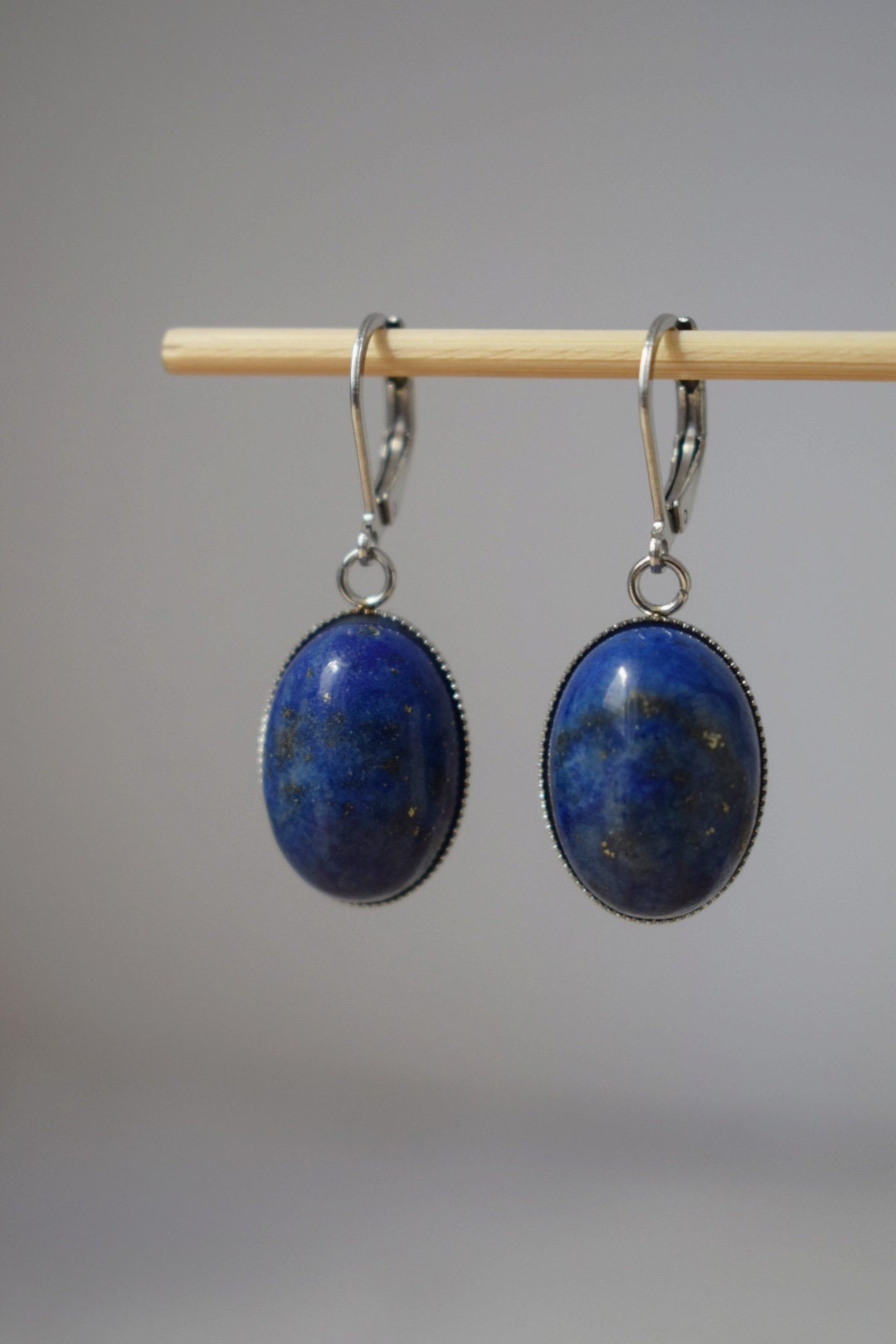 Lapis lazuli earrings dangle, Blue Gemstone huggies hoops, Birthstone Jewelry