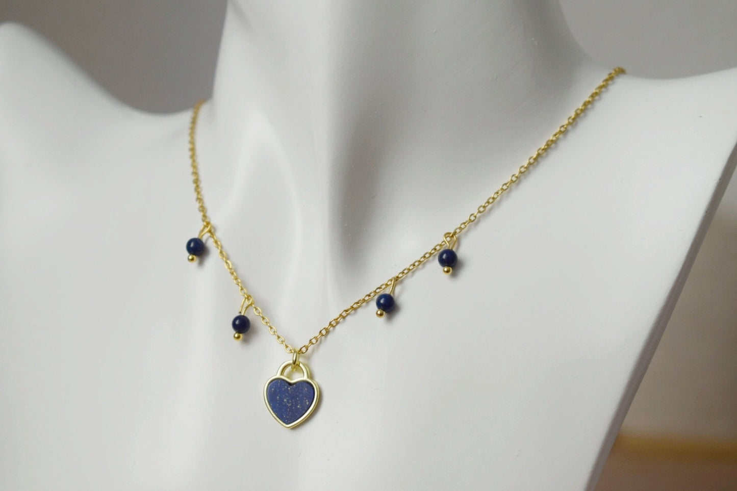 Lapis Lazuli Necklace, Blue Heart Gemstone Pendant, Minimalist Jewelry, Gift for Her