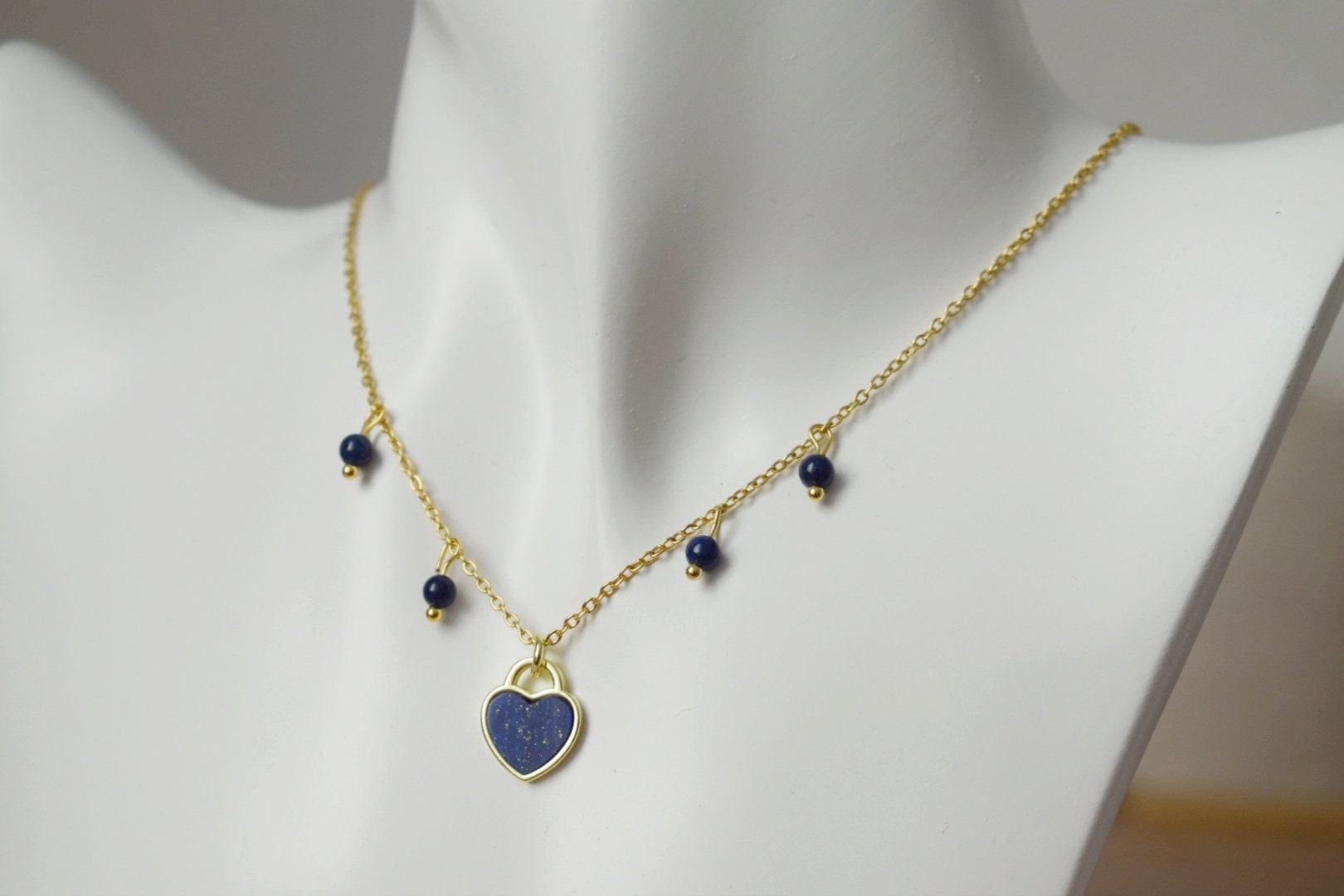 Lapis Lazuli Necklace, Blue Heart Gemstone Pendant, Minimalist Jewelry, Gift for Her
