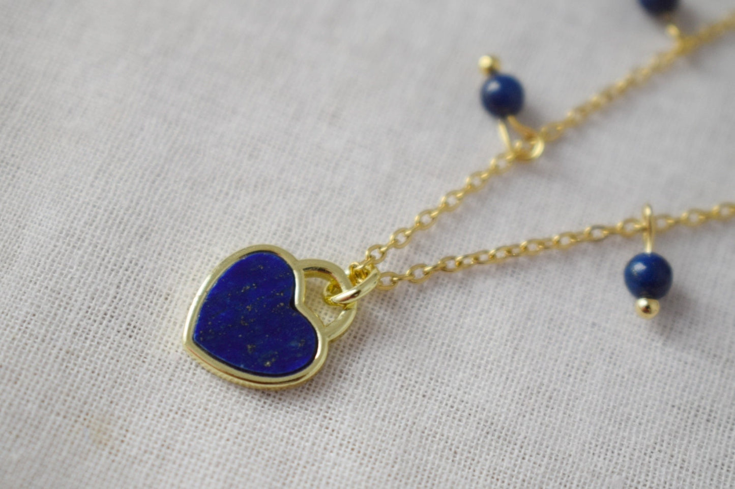 Lapis Lazuli Necklace, Blue Heart Gemstone Pendant, Minimalist Jewelry, Gift for Her