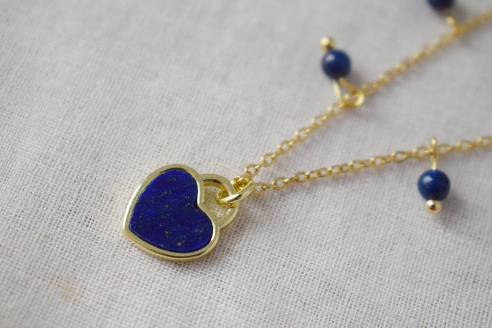 Lapis Lazuli Necklace, Blue Heart Gemstone Pendant, Minimalist Jewelry, Gift for Her