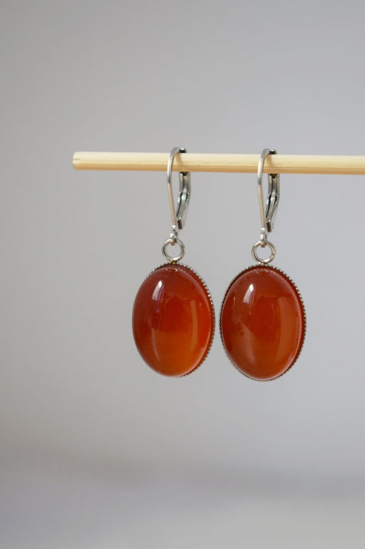 Rote Achat-Ohrringe, Ovale Edelstein-Ohrhänger, Rote Hängeohrringe, Edelstahl, Achatschmuck, Weihnachtsgeschenk für Frauen