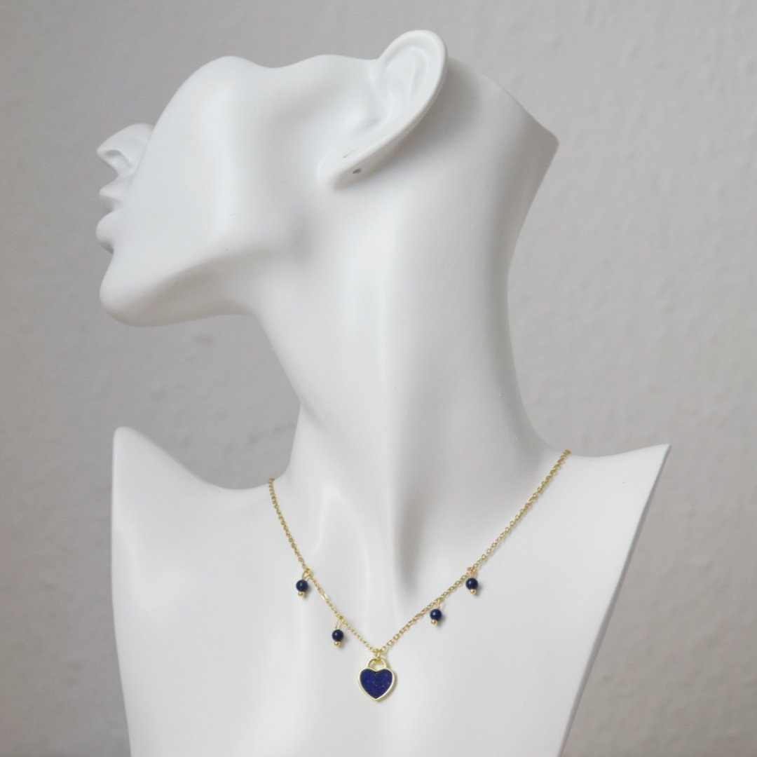 Lapis Lazuli Necklace, Blue Heart Gemstone Pendant, Minimalist Jewelry, Gift for Her