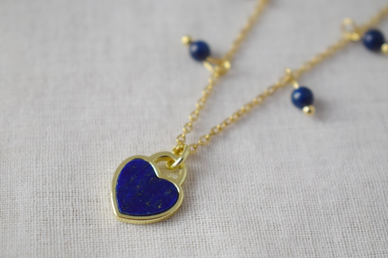 Lapis Lazuli Necklace, Blue Heart Gemstone Pendant, Minimalist Jewelry, Gift for Her