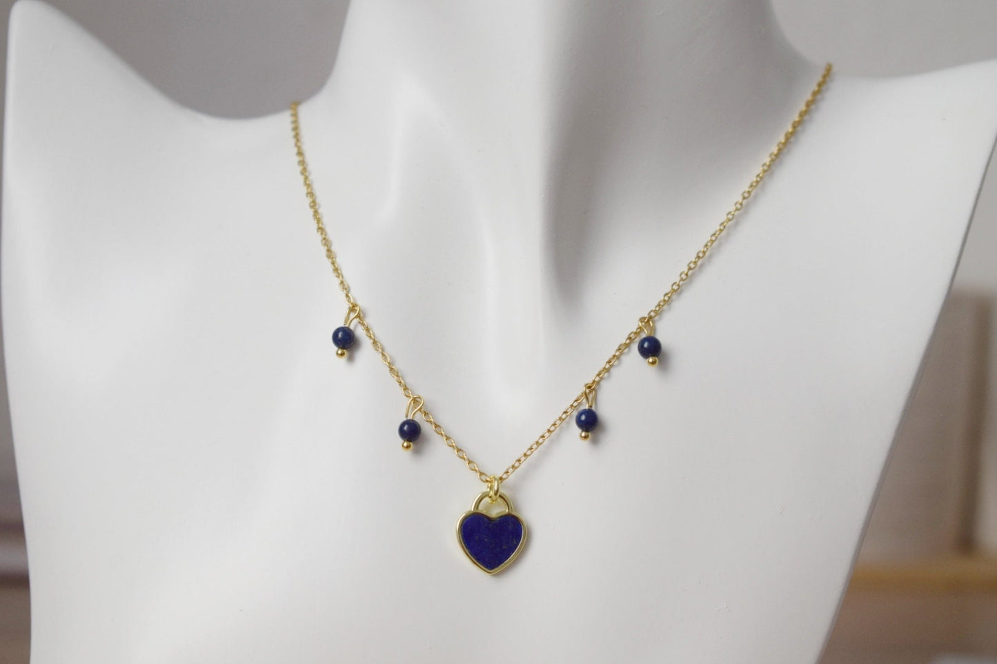 Lapis Lazuli Necklace, Blue Heart Gemstone Pendant, Minimalist Jewelry, Gift for Her