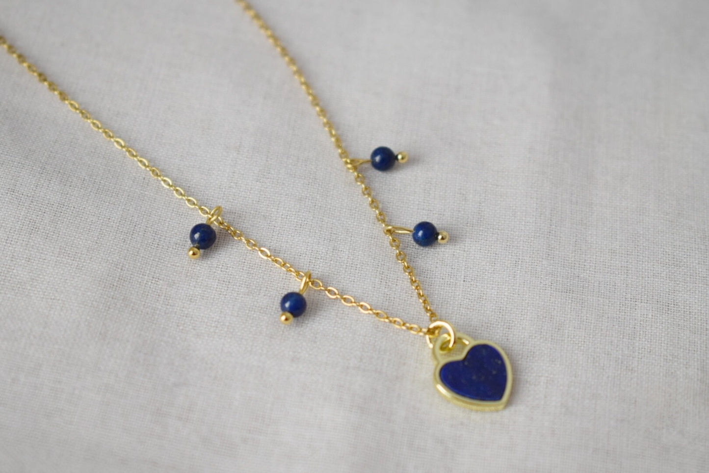 Lapis Lazuli Necklace, Blue Heart Gemstone Pendant, Minimalist Jewelry, Gift for Her