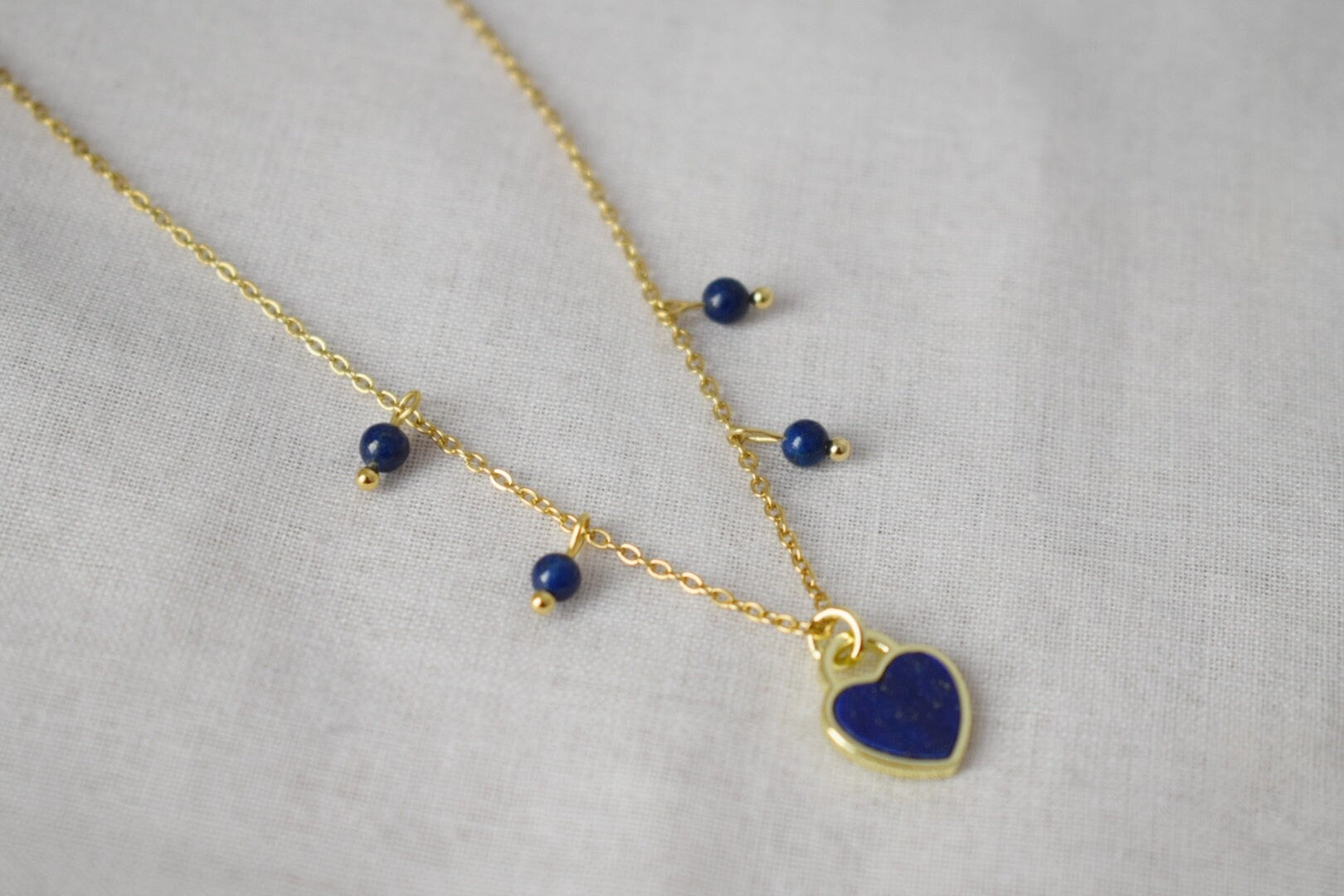 Lapis Lazuli Necklace, Blue Heart Gemstone Pendant, Minimalist Jewelry, Gift for Her