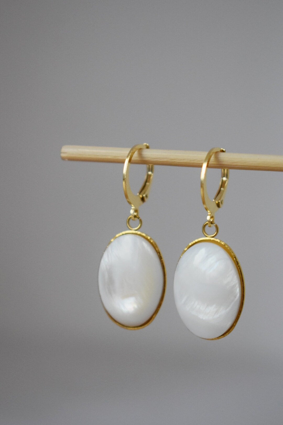 Freshwater shell huggie earrings, Elegant dangle Jewelry, gift for her