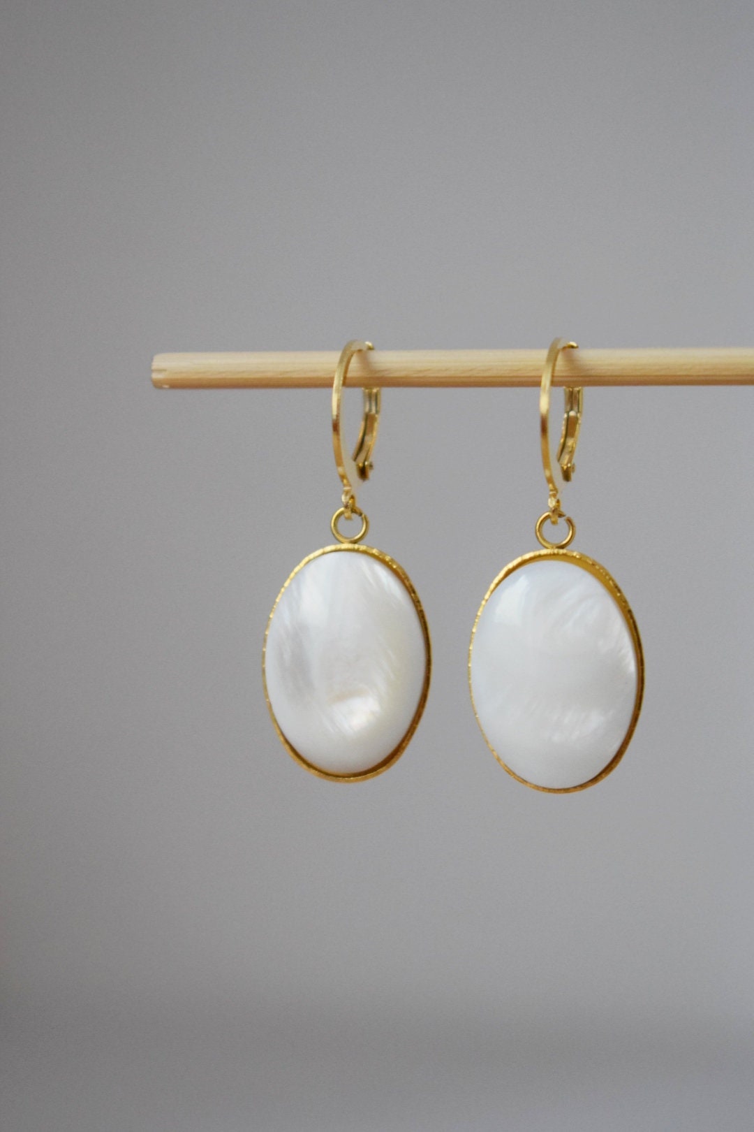 Freshwater shell huggie earrings, Elegant dangle Jewelry, gift for her