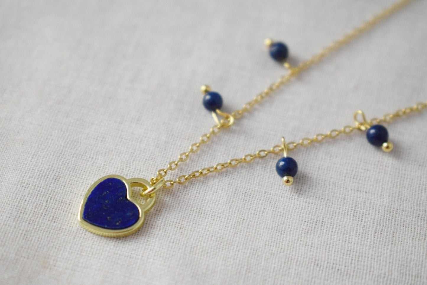 Lapis Lazuli Necklace, Blue Heart Gemstone Pendant, Minimalist Jewelry, Gift for Her