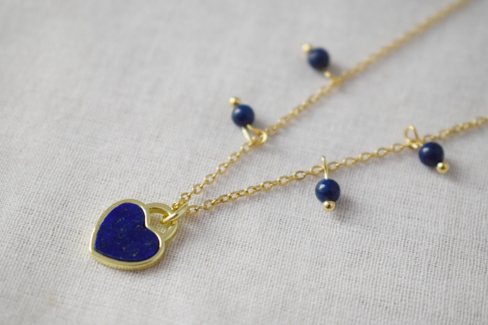 Lapis Lazuli Necklace, Blue Heart Gemstone Pendant, Minimalist Jewelry, Gift for Her