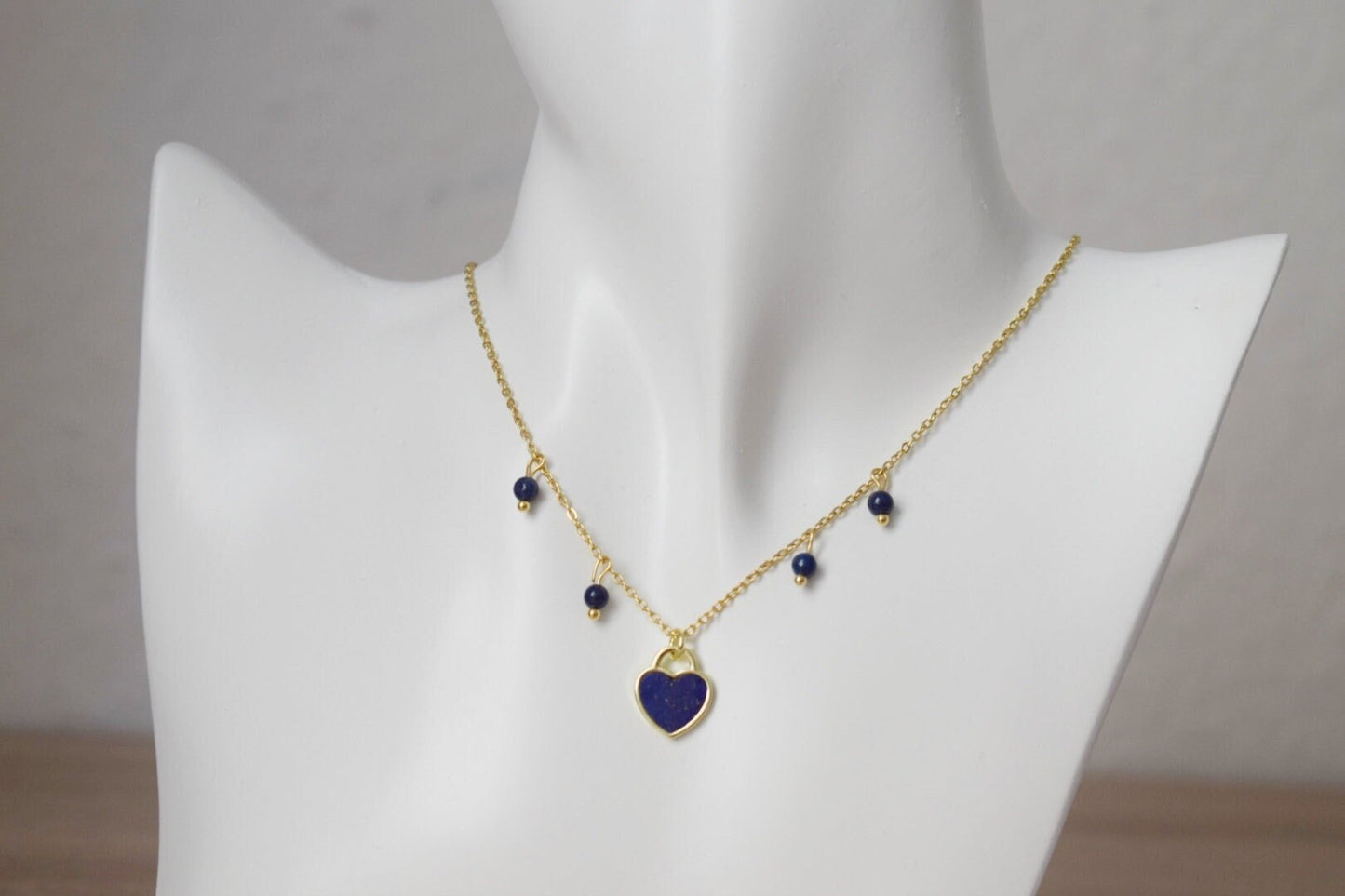 Lapis Lazuli Necklace, Blue Heart Gemstone Pendant, Minimalist Jewelry, Gift for Her