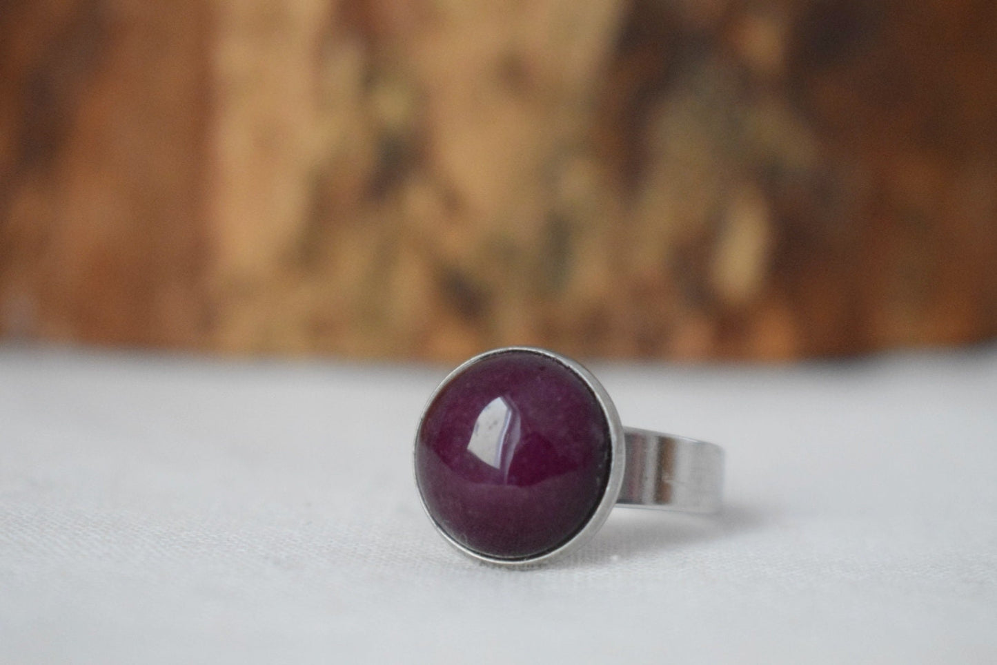 Dark Wine red jade ring, Adjustable Everyday stone ring, gemstone jewelry, gift for her