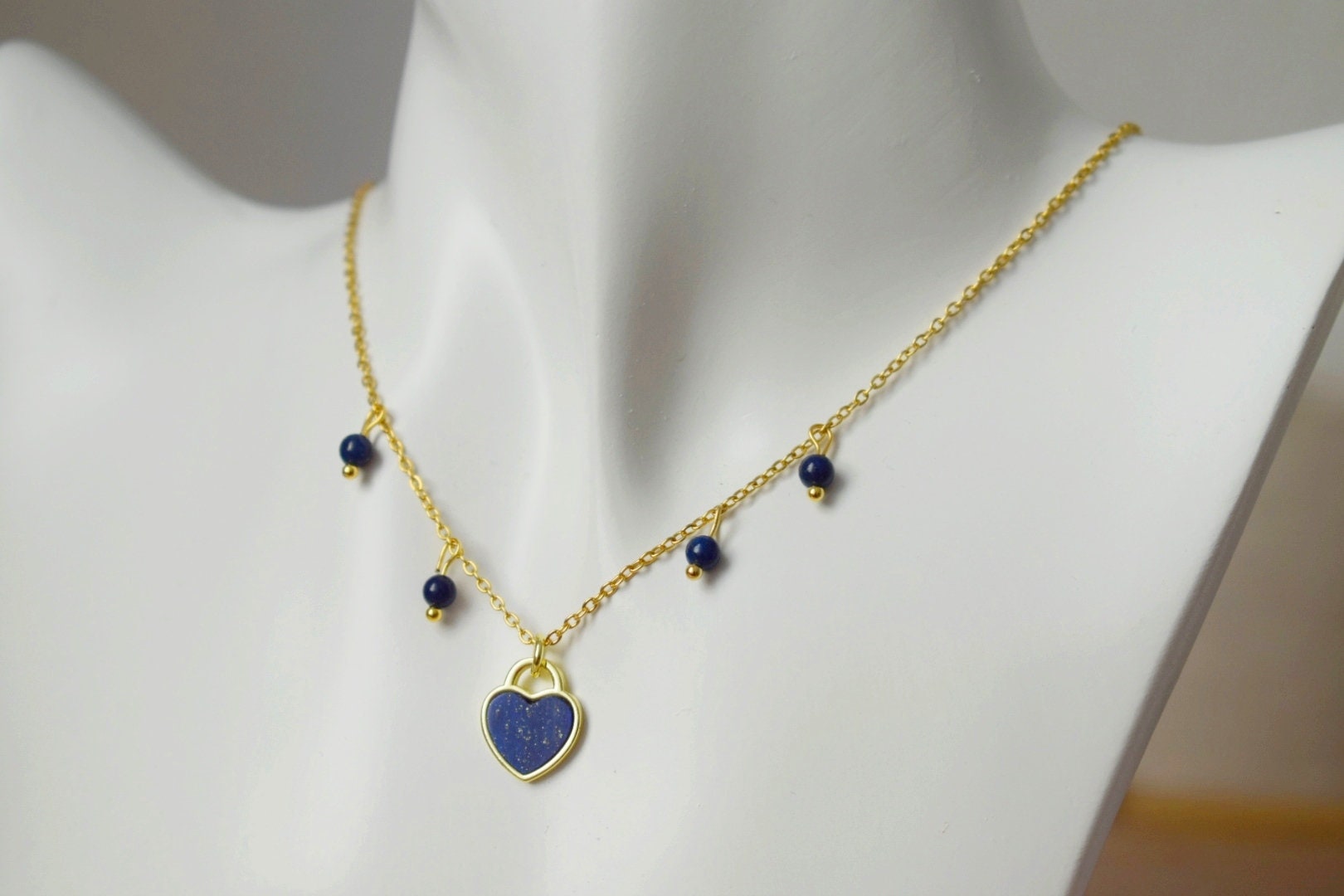 Lapis Lazuli Necklace, Blue Heart Gemstone Pendant, Minimalist Jewelry, Gift for Her