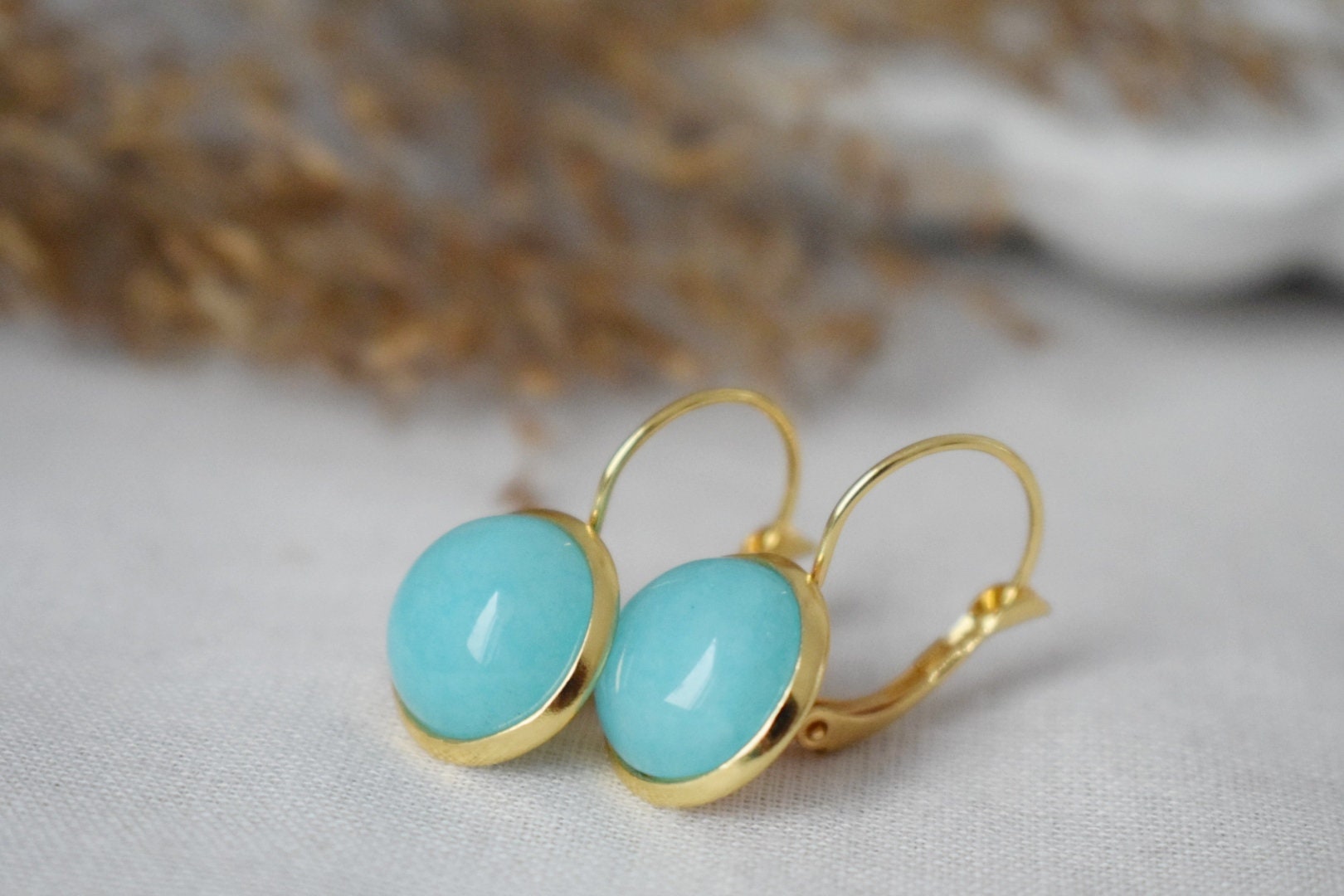 Turquoise Jade Earrings, Gemstone Jewelry, Gift For Her
