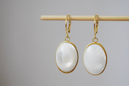 Freshwater shell huggie earrings, Elegant dangle Jewelry, gift for her