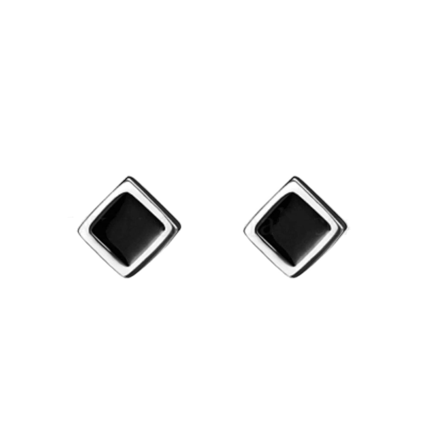 Winzige Ohrstecker Sterling Silber, Schwarze quadratische Ohrstecker, Kleine schwarze 925 Silber Ohrringe, Minimalistische Ohrringe, Push Back Ohrstecker, Geschenk für Sie