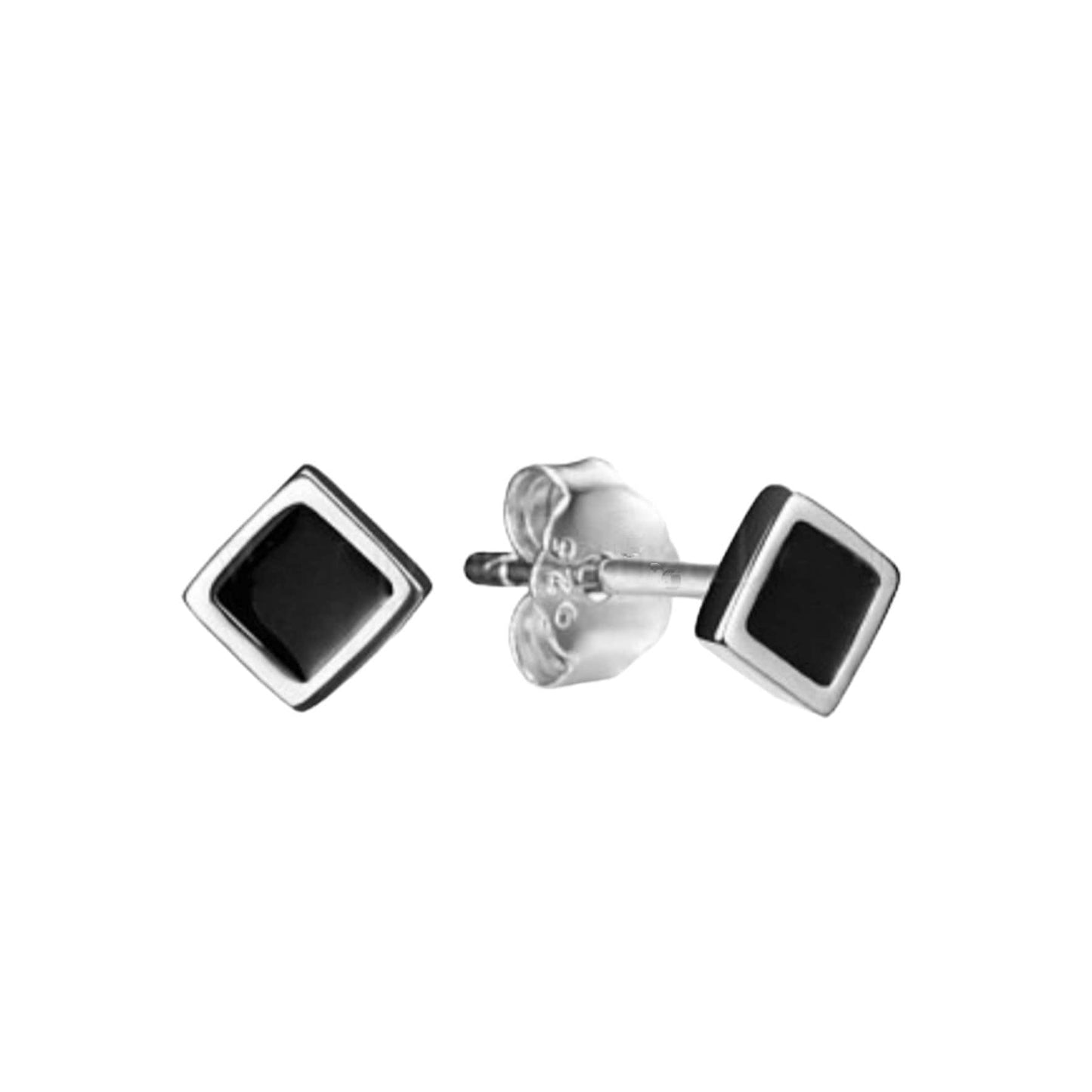 Winzige Ohrstecker Sterling Silber, Schwarze quadratische Ohrstecker, Kleine schwarze 925 Silber Ohrringe, Minimalistische Ohrringe, Push Back Ohrstecker, Geschenk für Sie