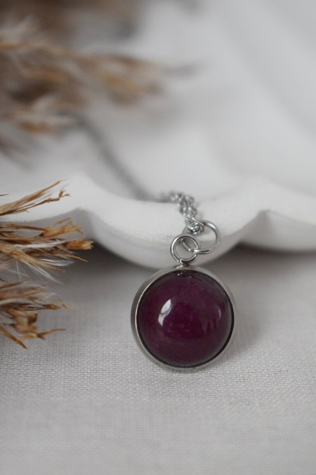 Red jade necklace, Wine red Gemstone, 18k Gold Plated Stainless Steel jewelry