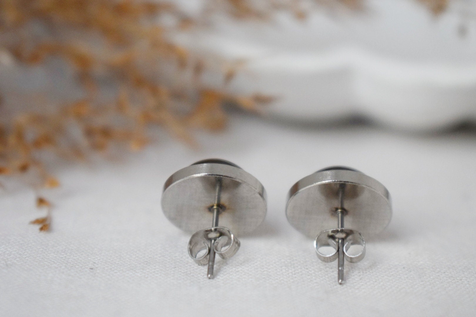 Black agate studs, Gemstone gothic jewelry, post back earrings, gift for her