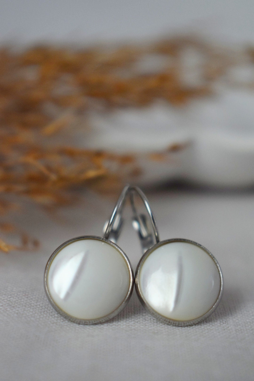 Perlmutt Ohrringe, 12mm runde Edelstahl Ohrringe mit Hebelverschluss, Muschelschmuck, Bestes einzigartiges Geschenk, Muttertagsgeschenk