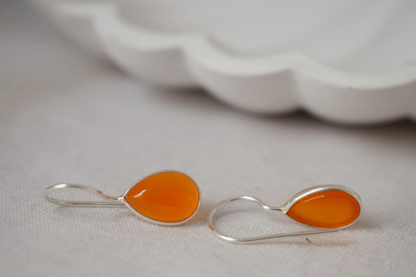 Karneol Sterling Silber Ohrringe, Tropfen orange Edelstein Ohrringe 925 Silber, Naturstein, Einzigartiges Schmuckgeschenk