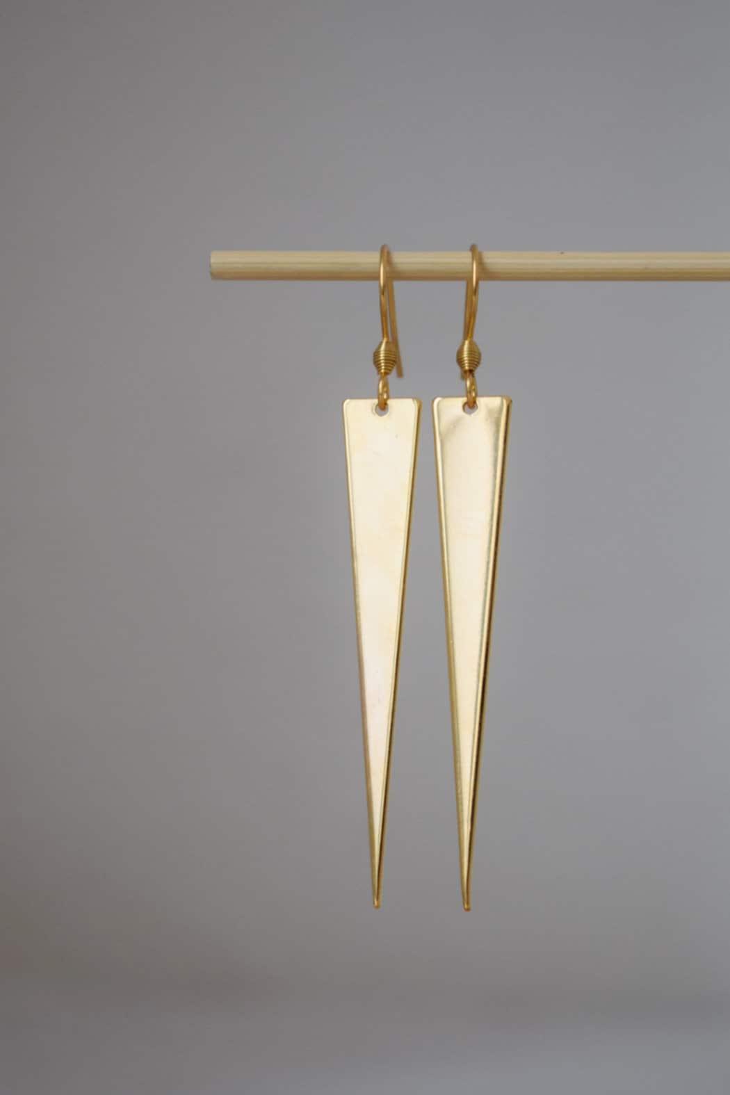Gold Plated Triangle Dangle Earrings: Geometric Drop Jewelry