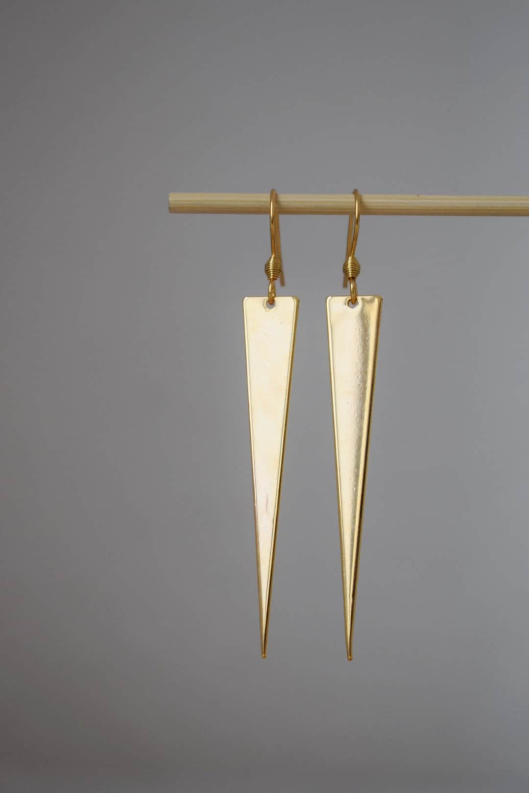 Gold Plated Triangle Dangle Earrings: Geometric Drop Jewelry