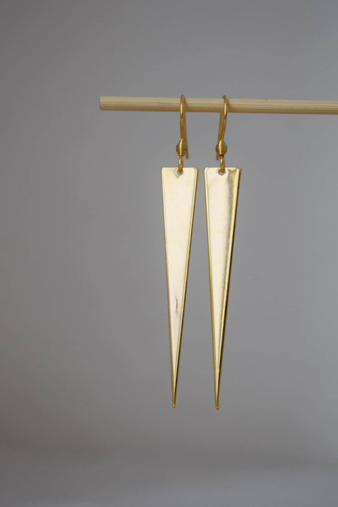 Gold Plated Triangle Dangle Earrings: Geometric Drop Jewelry