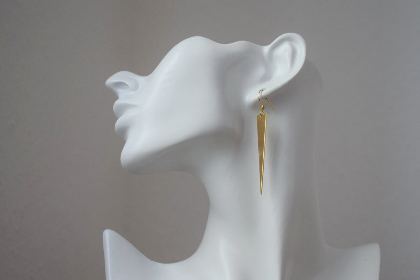 Gold Plated Triangle Dangle Earrings: Geometric Drop Jewelry
