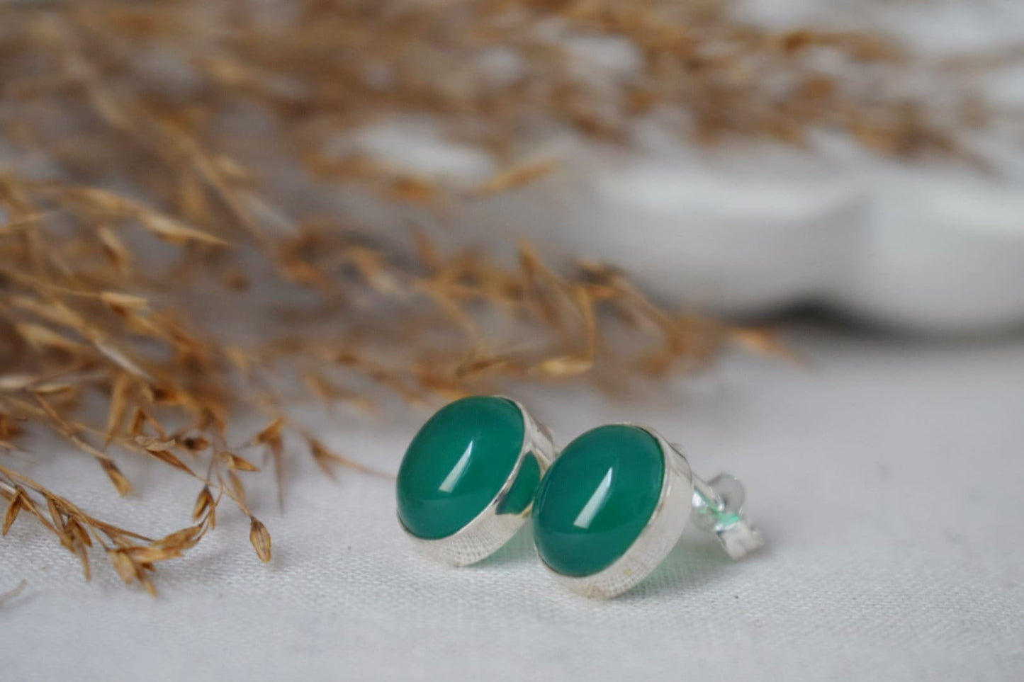 Green Onyx Stud Earrings Sterling Silver, Small Oval Gemstone Push Back Earrings, Birthstone 925 Silver Jewelry, Best valentine's day gift