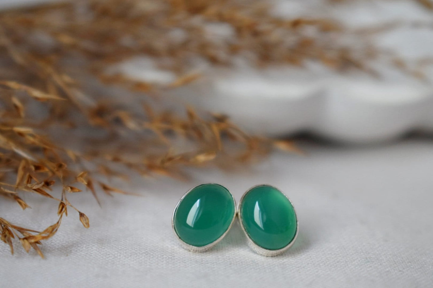 Green Onyx Stud Earrings Sterling Silver, Small Oval Gemstone Push Back Earrings, Birthstone 925 Silver Jewelry, Best valentine's day gift