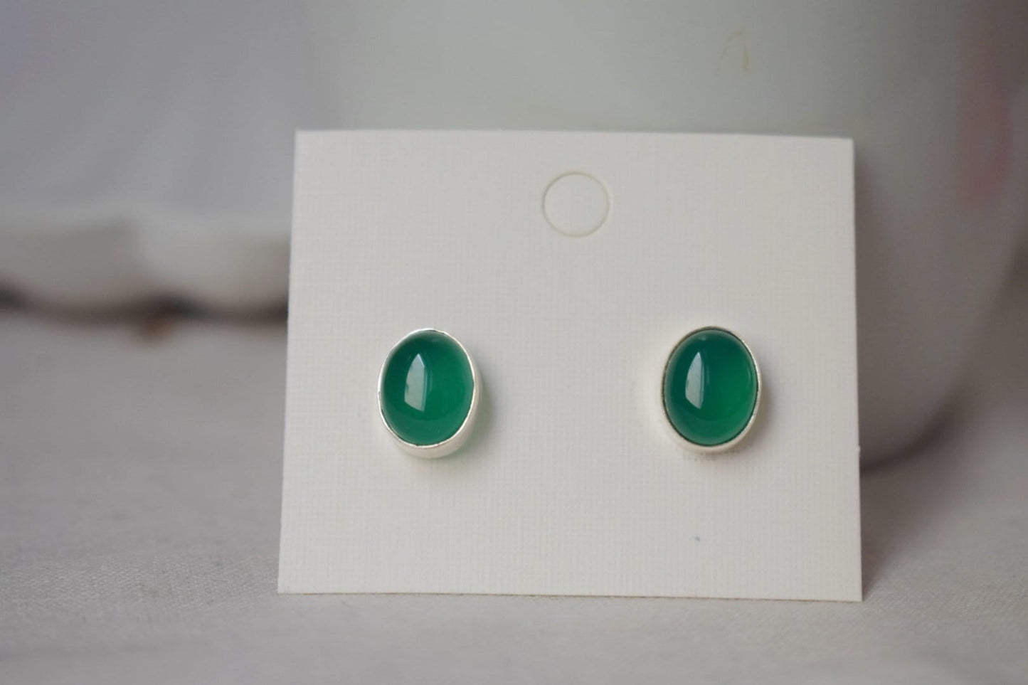 Green Onyx Stud Earrings Sterling Silver, Small Oval Gemstone Push Back Earrings, Birthstone 925 Silver Jewelry, Best valentine's day gift
