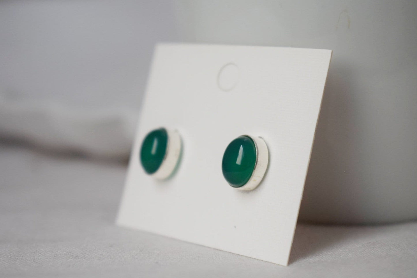 Green Onyx Stud Earrings Sterling Silver, Small Oval Gemstone Push Back Earrings, Birthstone 925 Silver Jewelry, Best valentine's day gift