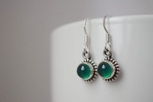 Grüne Onyx Ohrringe, 925 Sterling Silber Schmuck, Runder natürlicher Edelstein, Ornament Boho Ohrringe, Einzigartiges bestes Muttertagsgeschenk für Sie