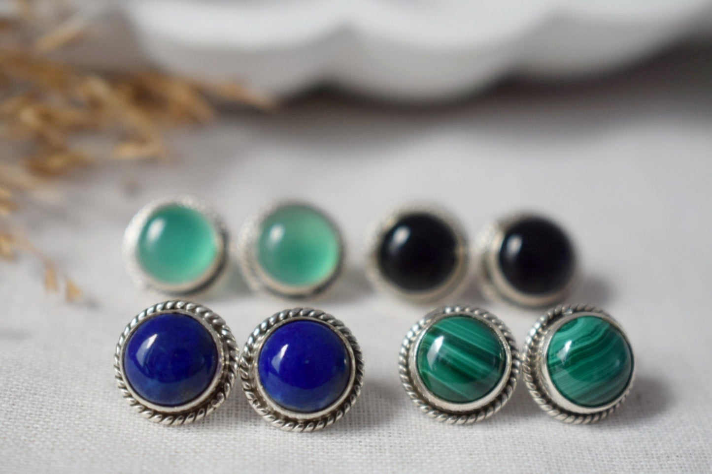 Malachite Stud Earrings: 925 Sterling Silver Earrings, Green Gemstone Earrings, Minimalist Jewellery, Gift For Her