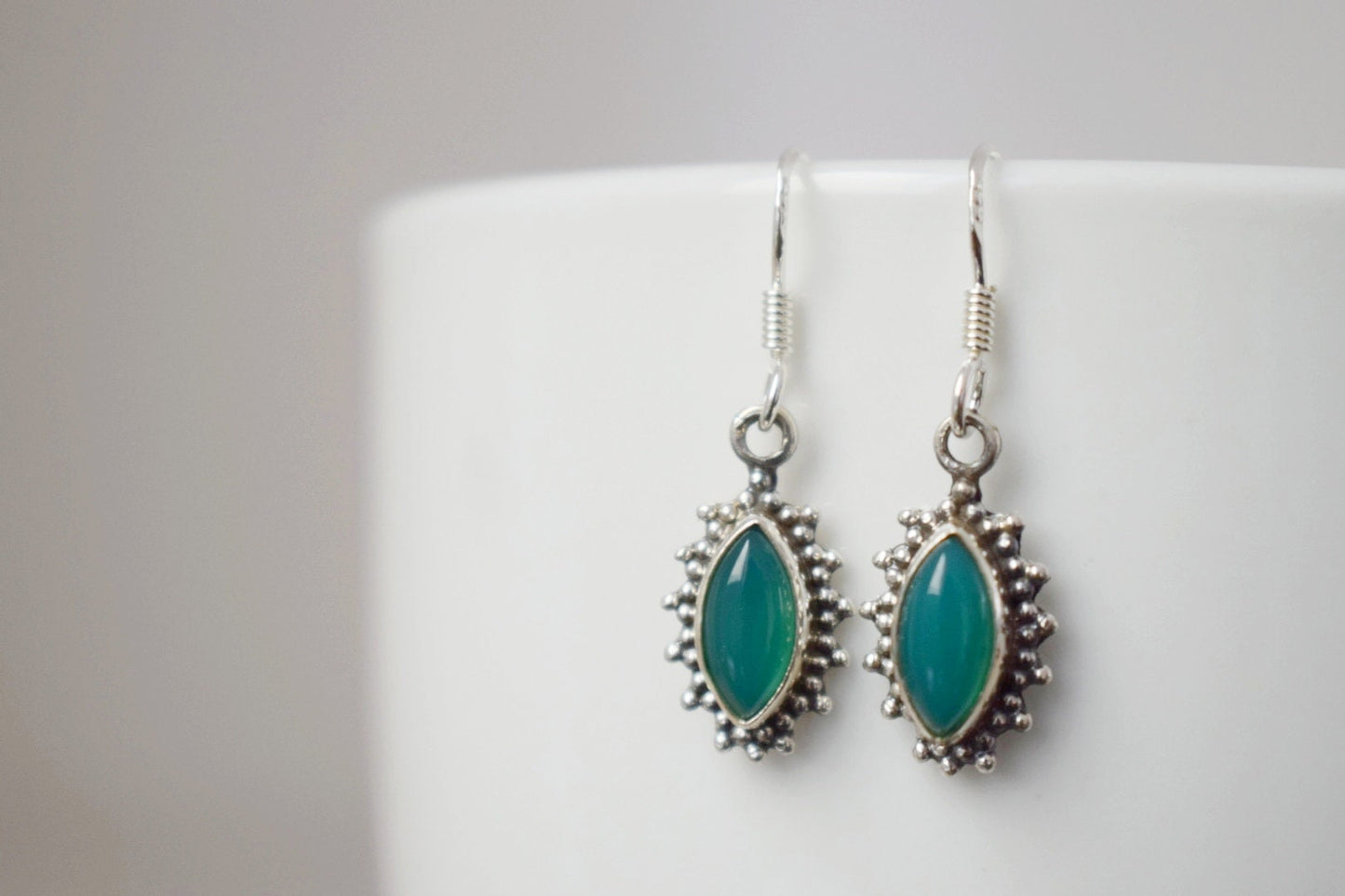 Green onyx earrings in sterling silver, Handmade gemstone dangle earrings, Boho earrings, Delicate natural green onyx earrings, Gift jewelry