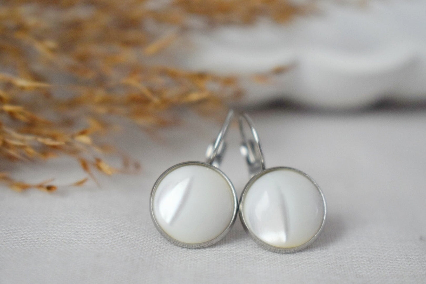 Perlmutt Ohrringe, 12mm runde Edelstahl Ohrringe mit Hebelverschluss, Muschelschmuck, Bestes einzigartiges Geschenk, Muttertagsgeschenk
